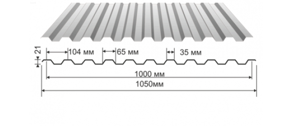 Профнастил оцинкованный С-21 1050x2000 (эконом) купить недорого в Михнево