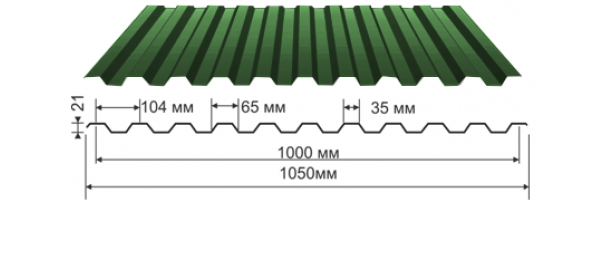 Профнастил зеленый оцинкованный  RAL 6005 С-21 купить недорого в Михнево